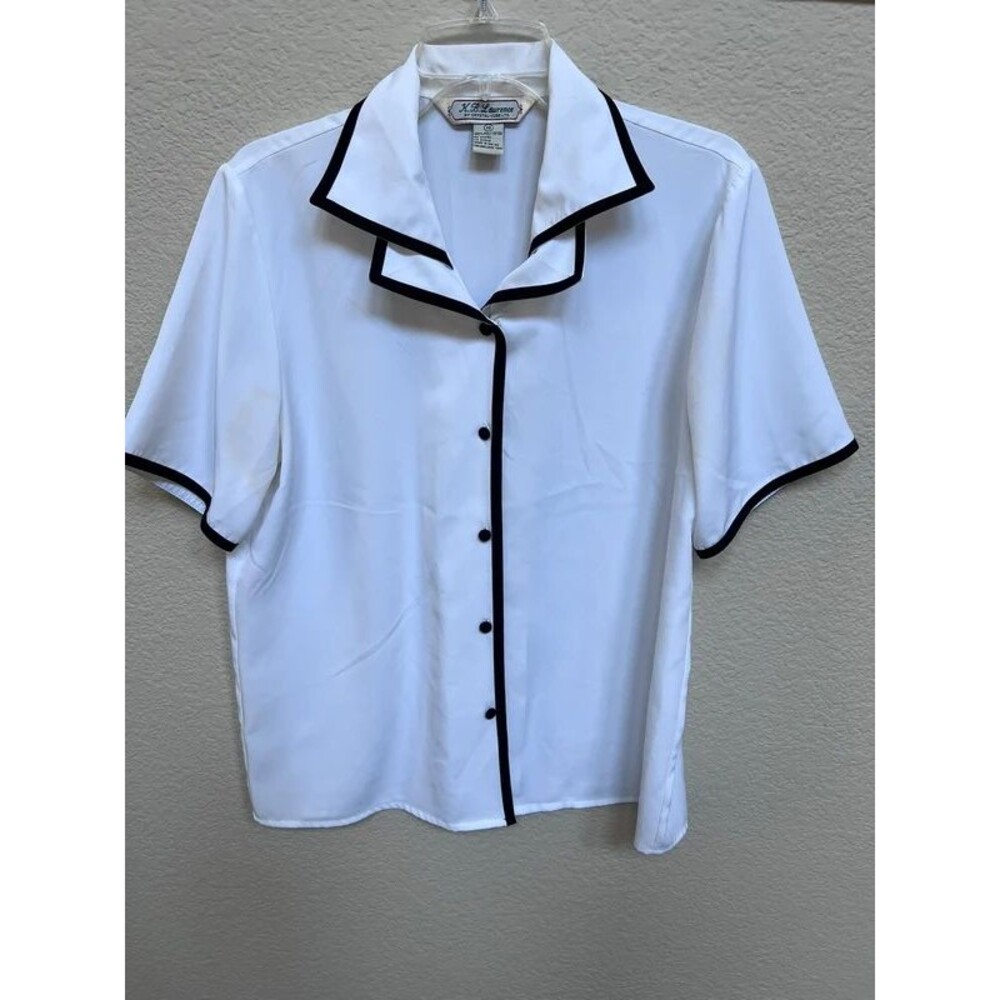 Vintage white button-down Blouse with black contrast Size 10